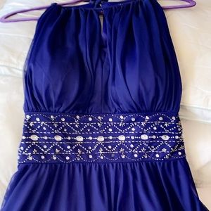Cute blue dress with rhinestones at the waist.